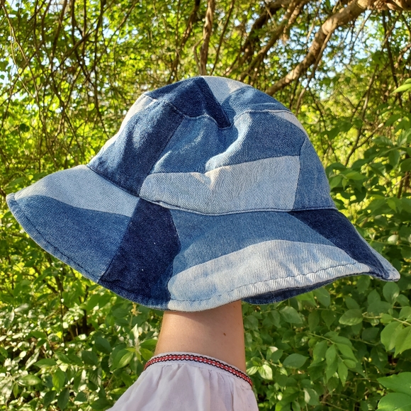 Vintage Accessories - 90s Patchwork Denim Bucket Hat